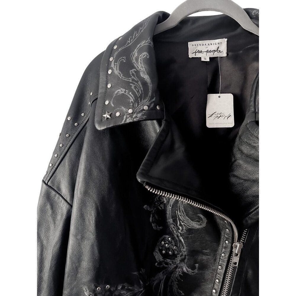 Free People Nigel Preston Chain Embellished Biker Jacket Leather - Picture 5 of 14